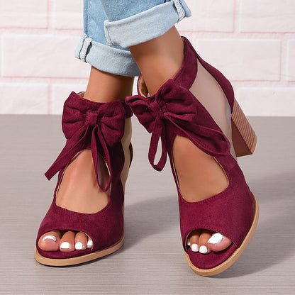 Wine red block heel sandals