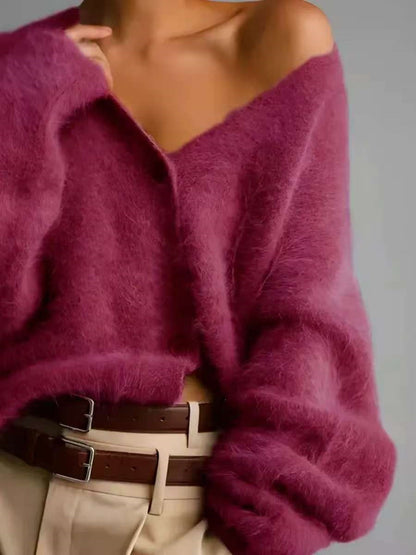 Knit cardigan in dark violet