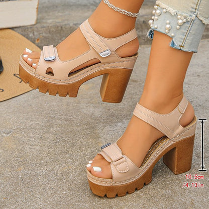 Platform heel sandals worn with a summer outfit