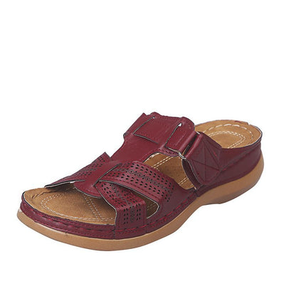 Wine red cross-strap platform sandals