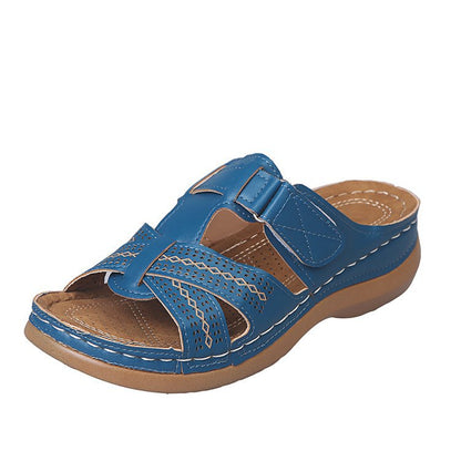 Blue cross-strap platform sandals