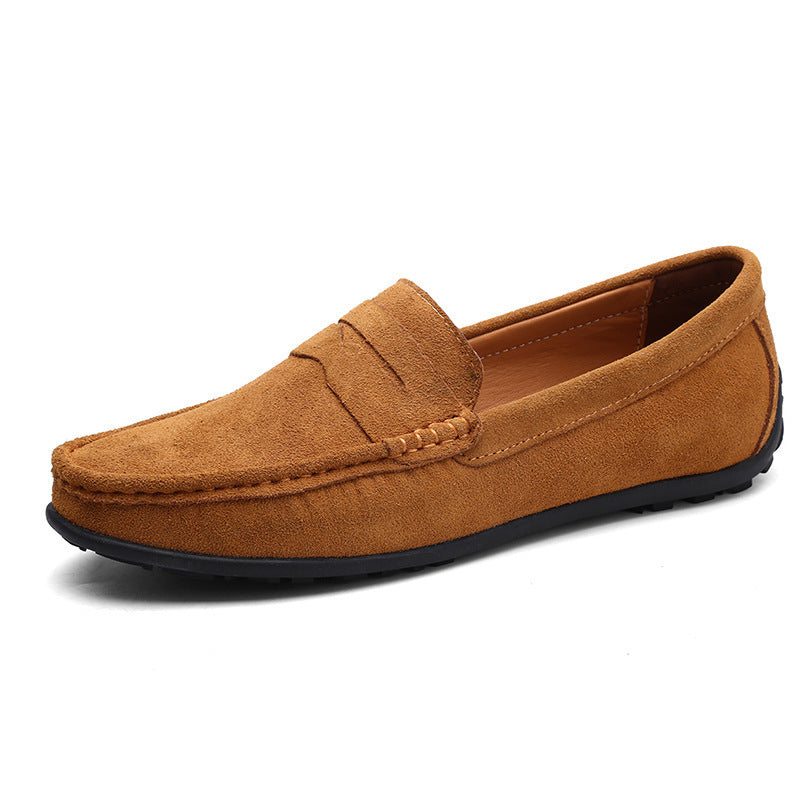 Brown suede slip-on loafers