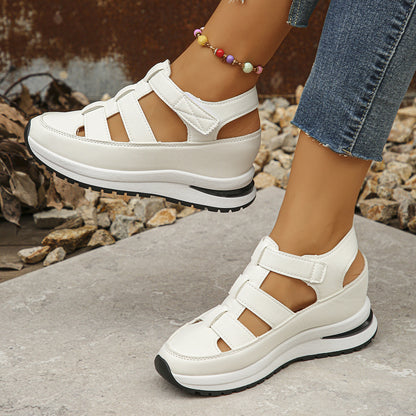 Closed-Toe Wedge Sandals laser-cut upper close-up