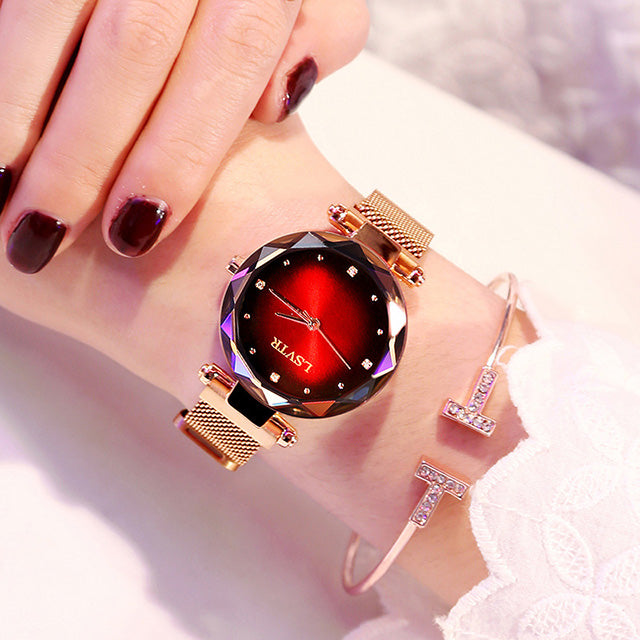 Red starry dial watch
