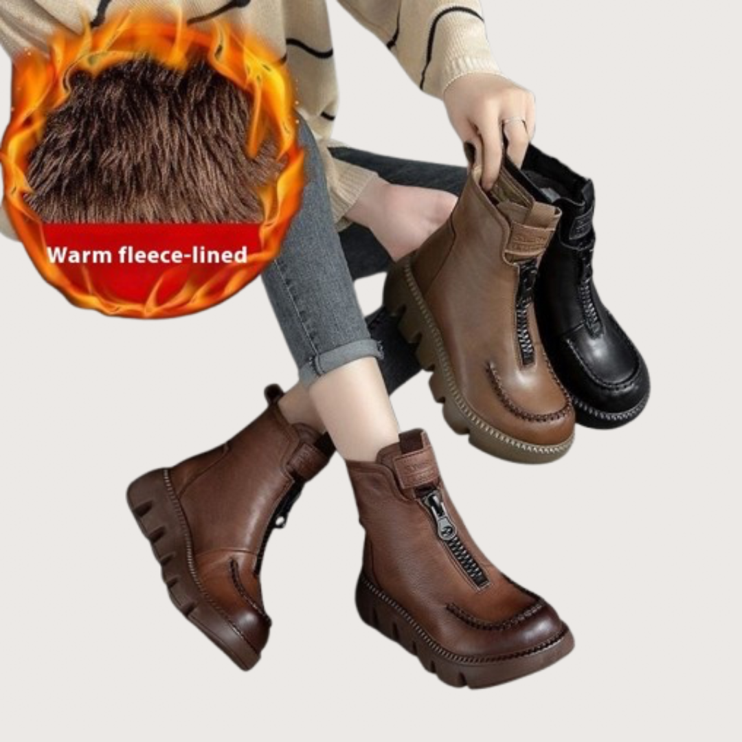 Waterproof Leather Zipper Boots