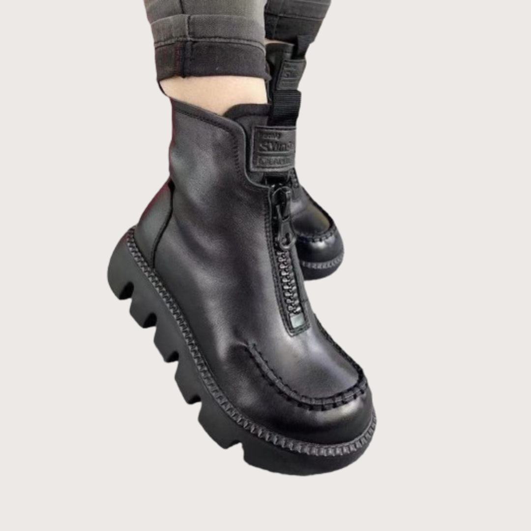 Waterproof Leather Zipper Boots