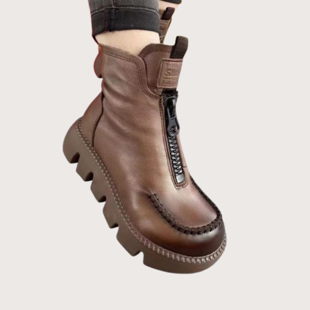 Waterproof Leather Zipper Boots