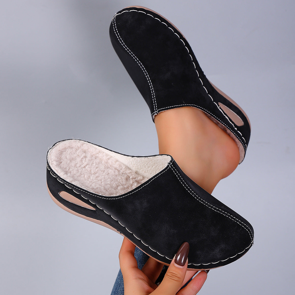 Cozy Fleece-Lined Wedge Slippers for Women