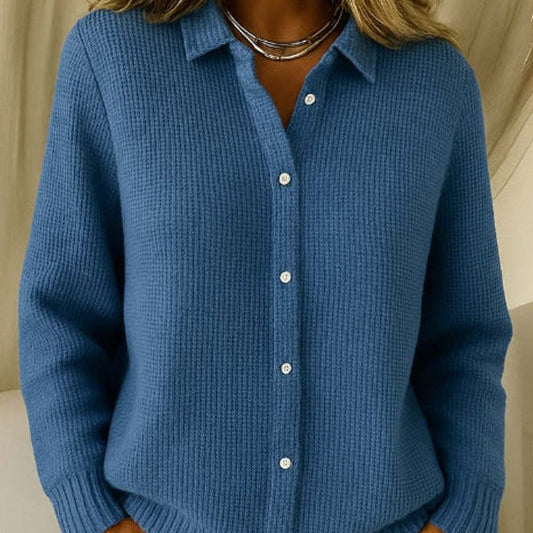 Women Button Knitted Lapel Sweater