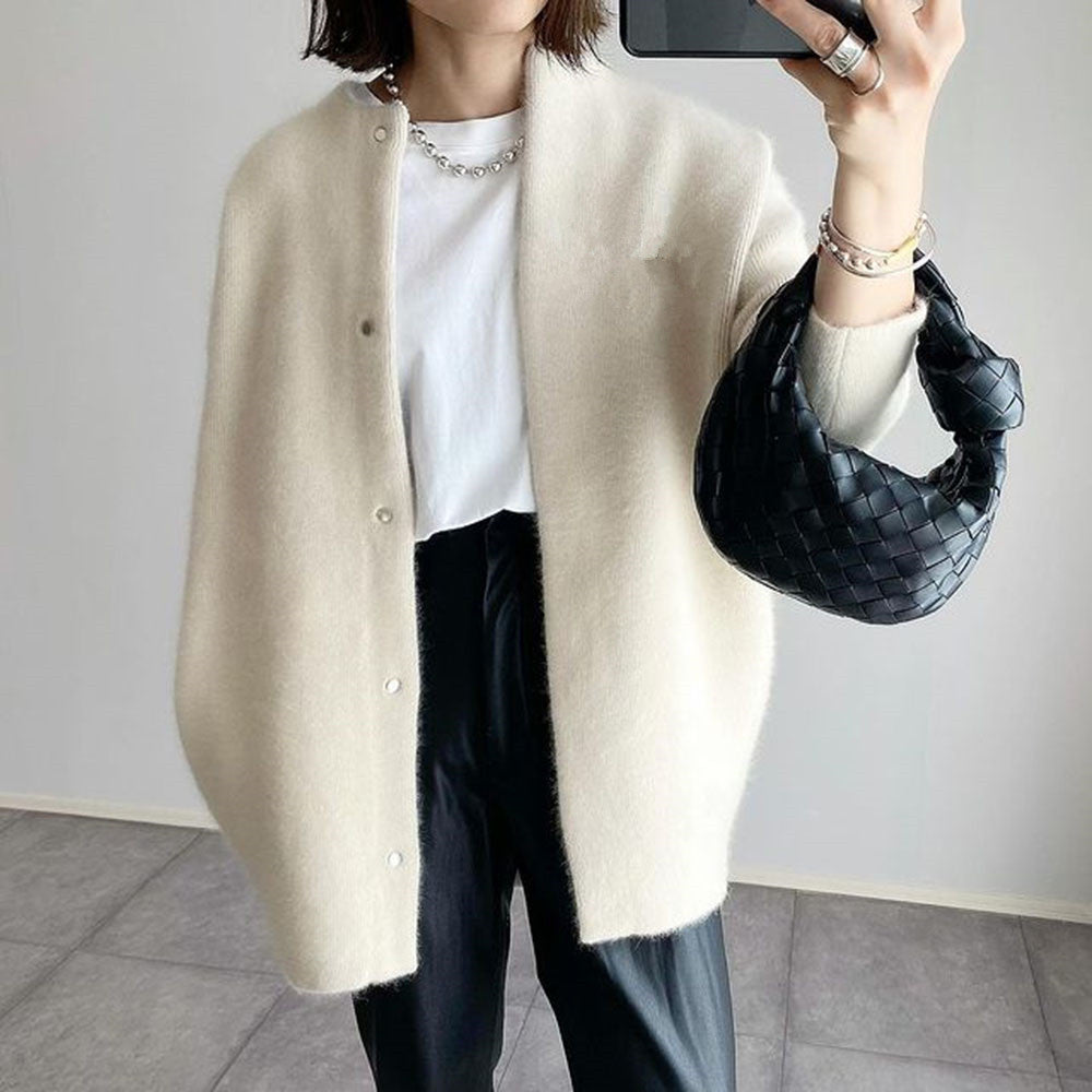 Beige oversized knit cardigan