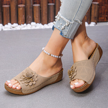Flower wedge sandal worn