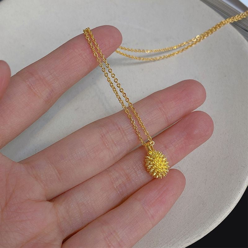 Gold-tone durian pendant necklace