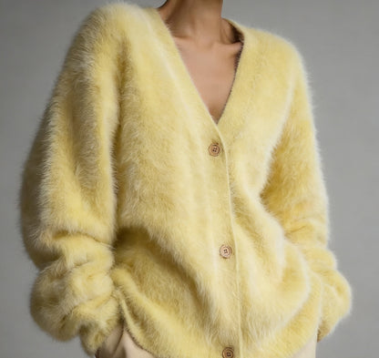 Knit cardigan in yellow