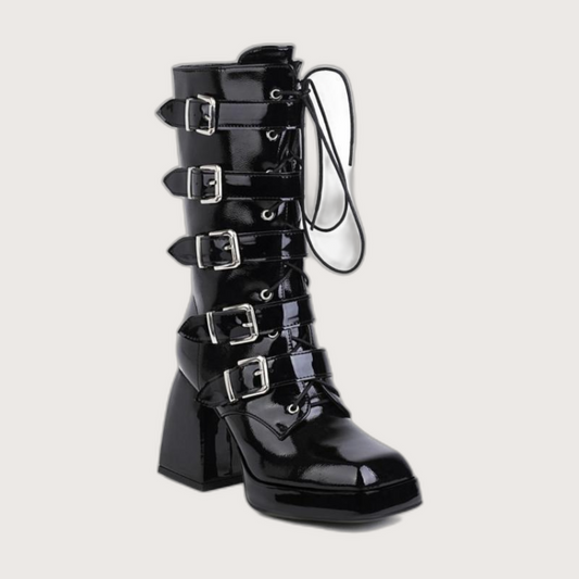 Black Buckle Long Boots