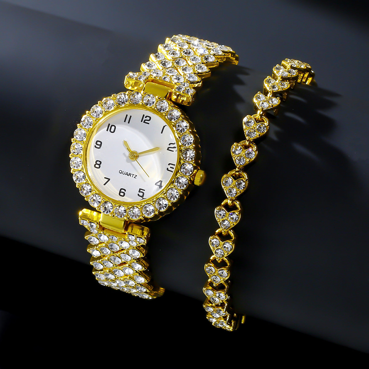 Gold watch and matching bracelet set
