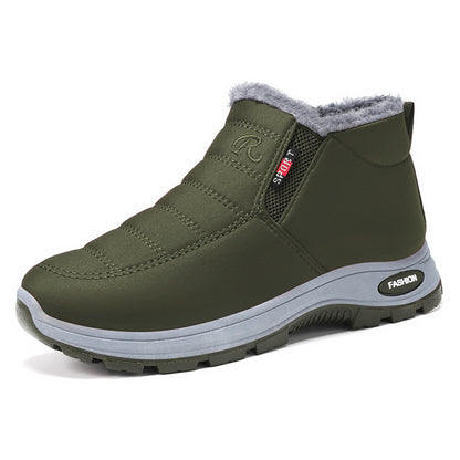 Fleece-Lined Slip-On Winter Snow Boots for Women - Green