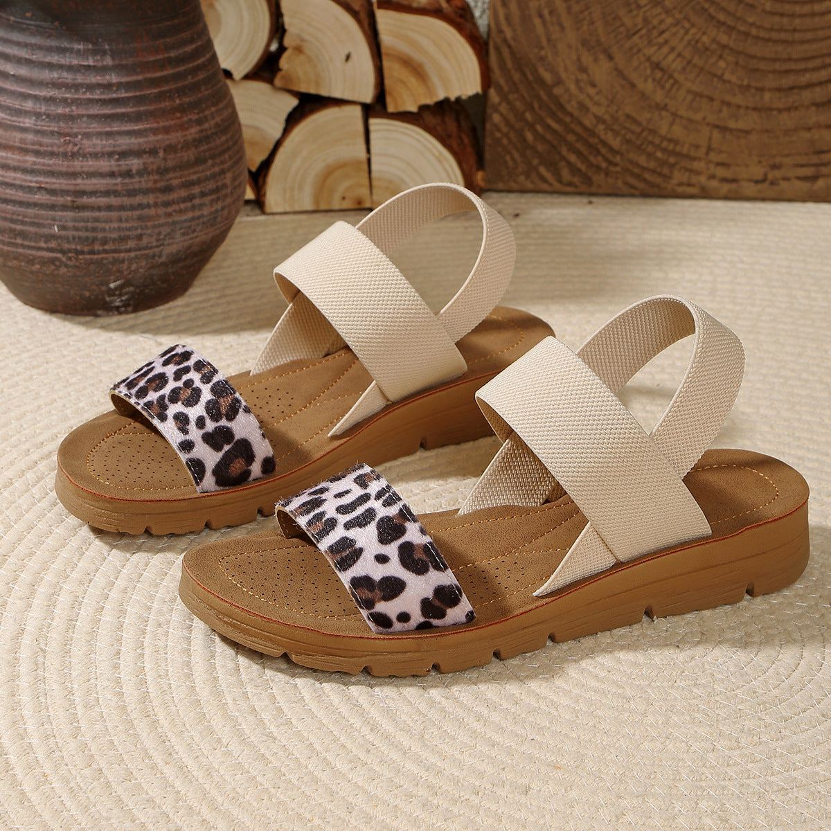 Leopard print slip-on mules in off-white