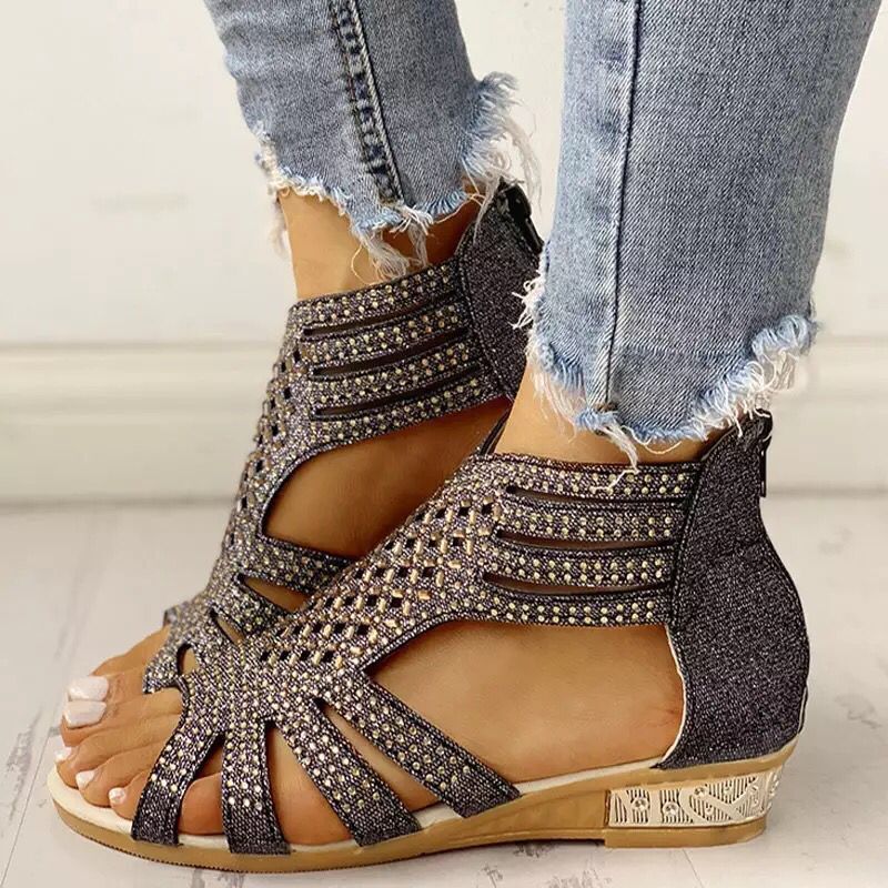 Rhinestone wedge sandals detail