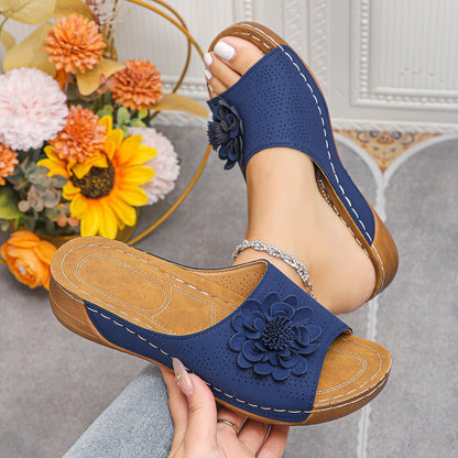 Blue flower wedge sandals