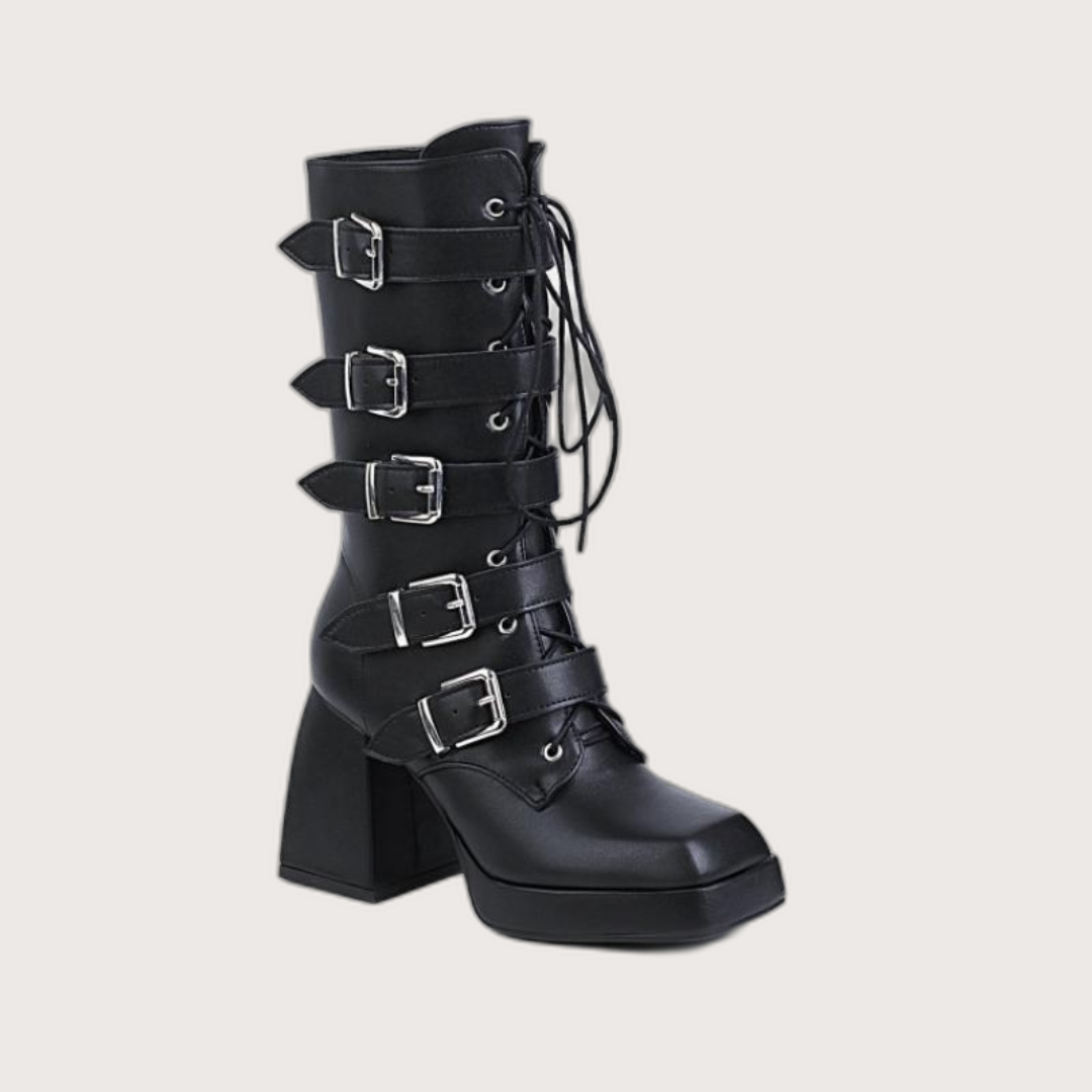 Black Buckle Long Boots