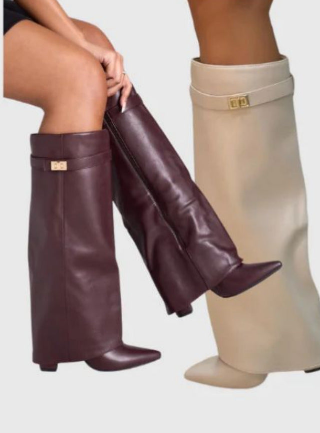 Wine red mid-calf boots