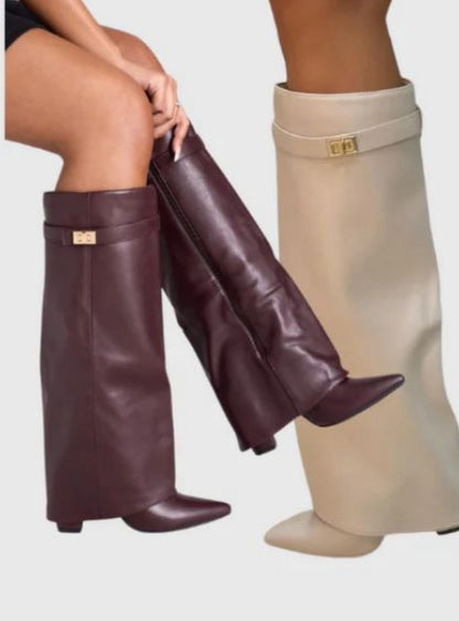 Wine red mid-calf boots