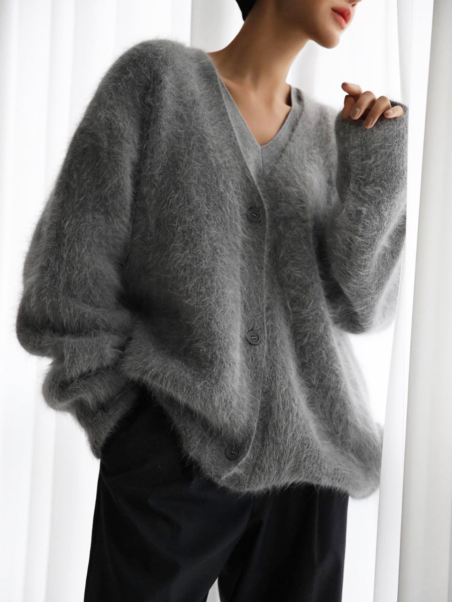 Knit cardigan in dark gray