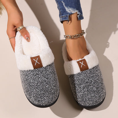 Thick-sole plush house slippers in light gray