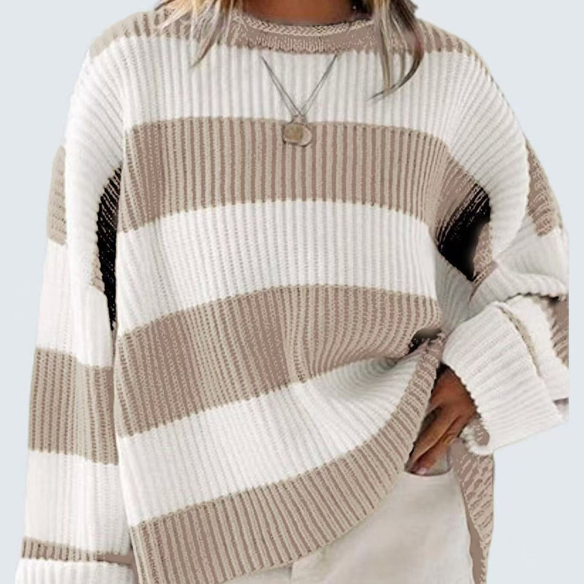 Striped sweater in khaki