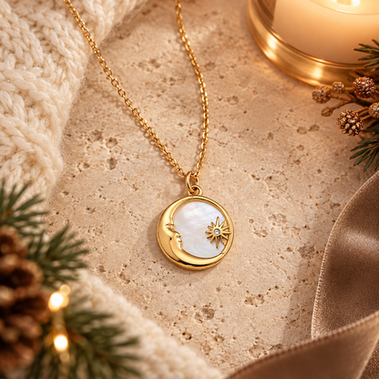 Shell Moon and Star Pendant Necklace