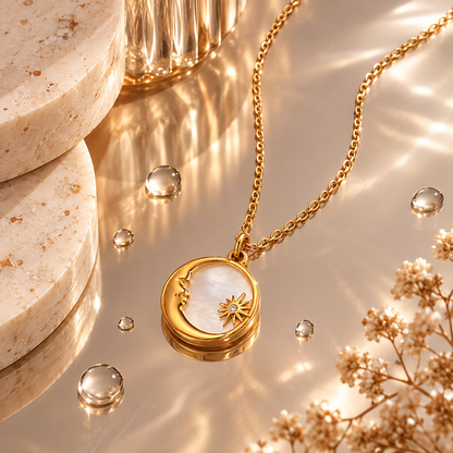 Shell Moon and Star Pendant Necklace
