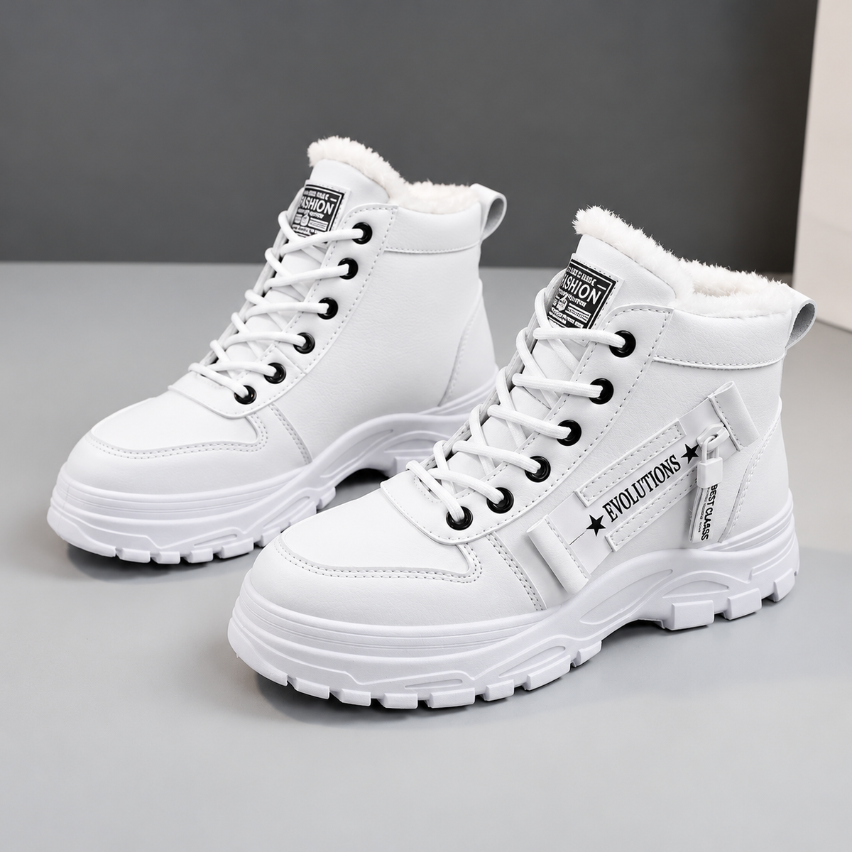 Warm Plush-Lined Lace-Up Boots for Women