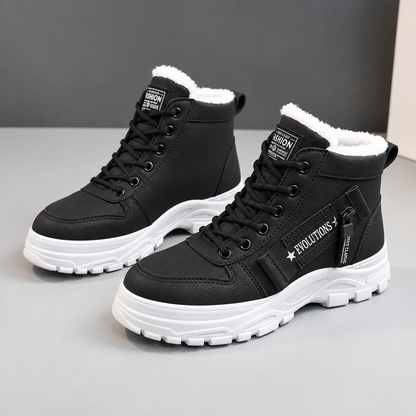 Warm Plush-Lined Lace-Up Boots for Women