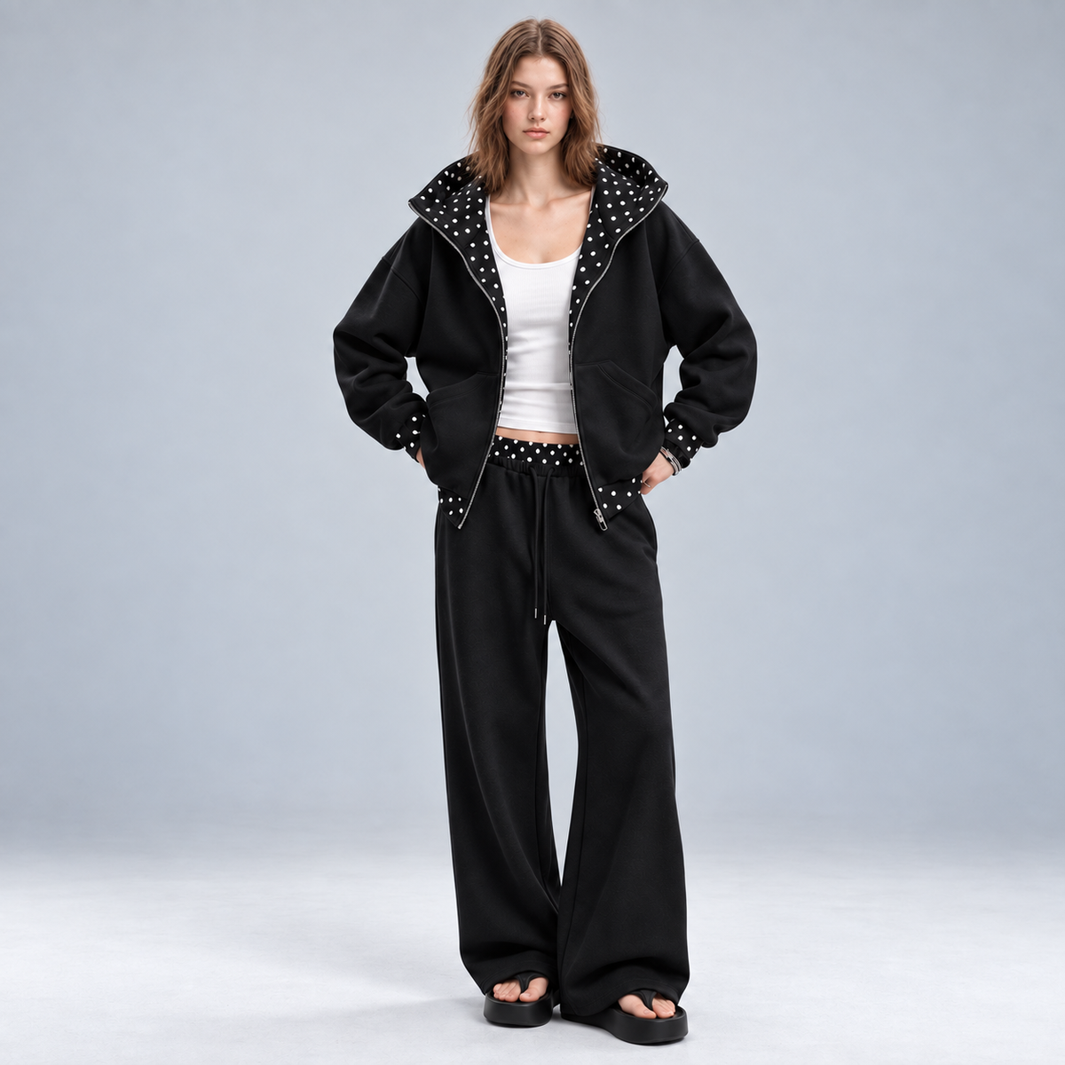 Polka Dot Hoodie and Jogger Set for Women