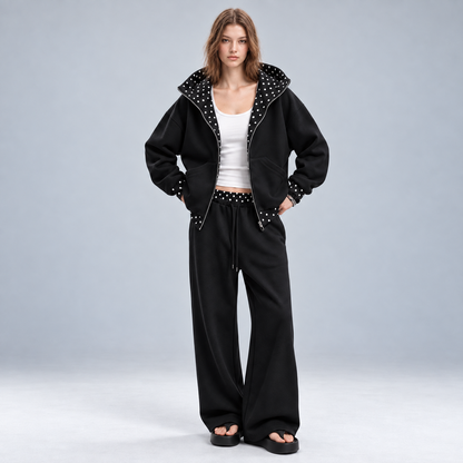 Polka Dot Hoodie and Jogger Set for Women