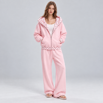 Polka Dot Hoodie and Jogger Set for Women