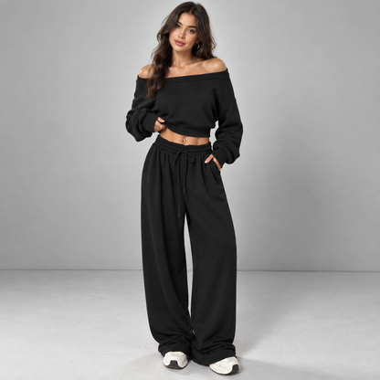 Off-Shoulder Sweatshirt & Jogger Set