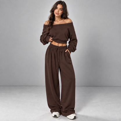Off-Shoulder Sweatshirt & Jogger Set