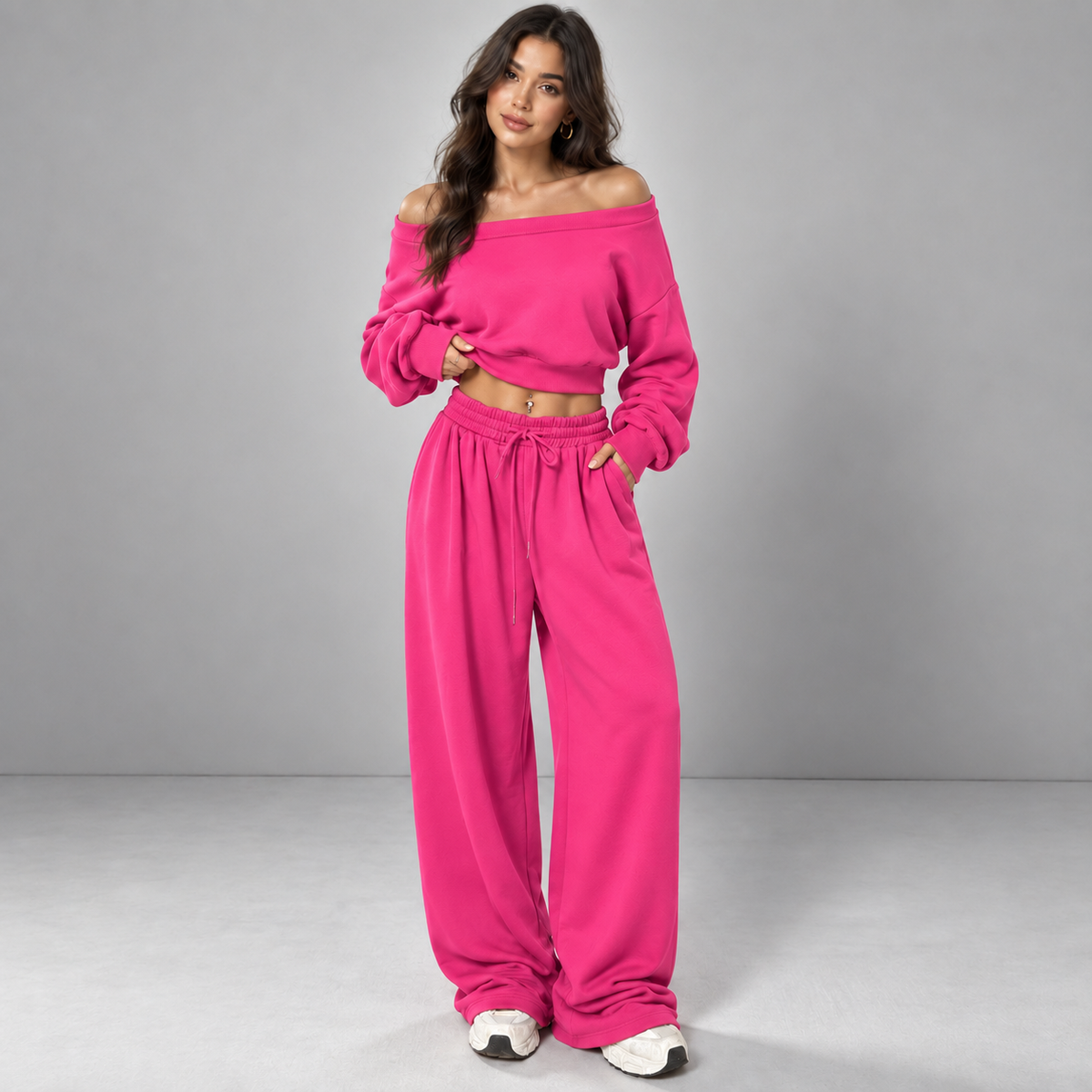 Off-Shoulder Sweatshirt & Jogger Set