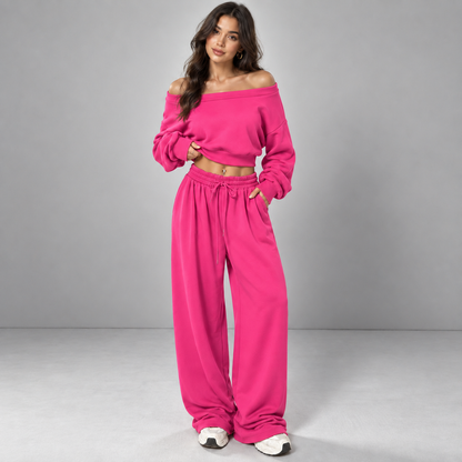 Off-Shoulder Sweatshirt & Jogger Set