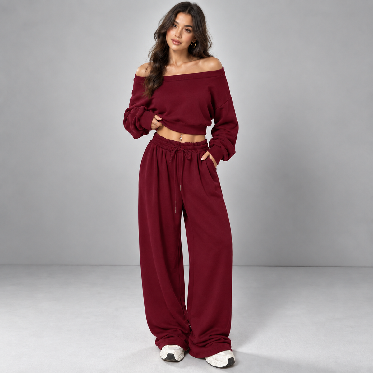 Off-Shoulder Sweatshirt & Jogger Set