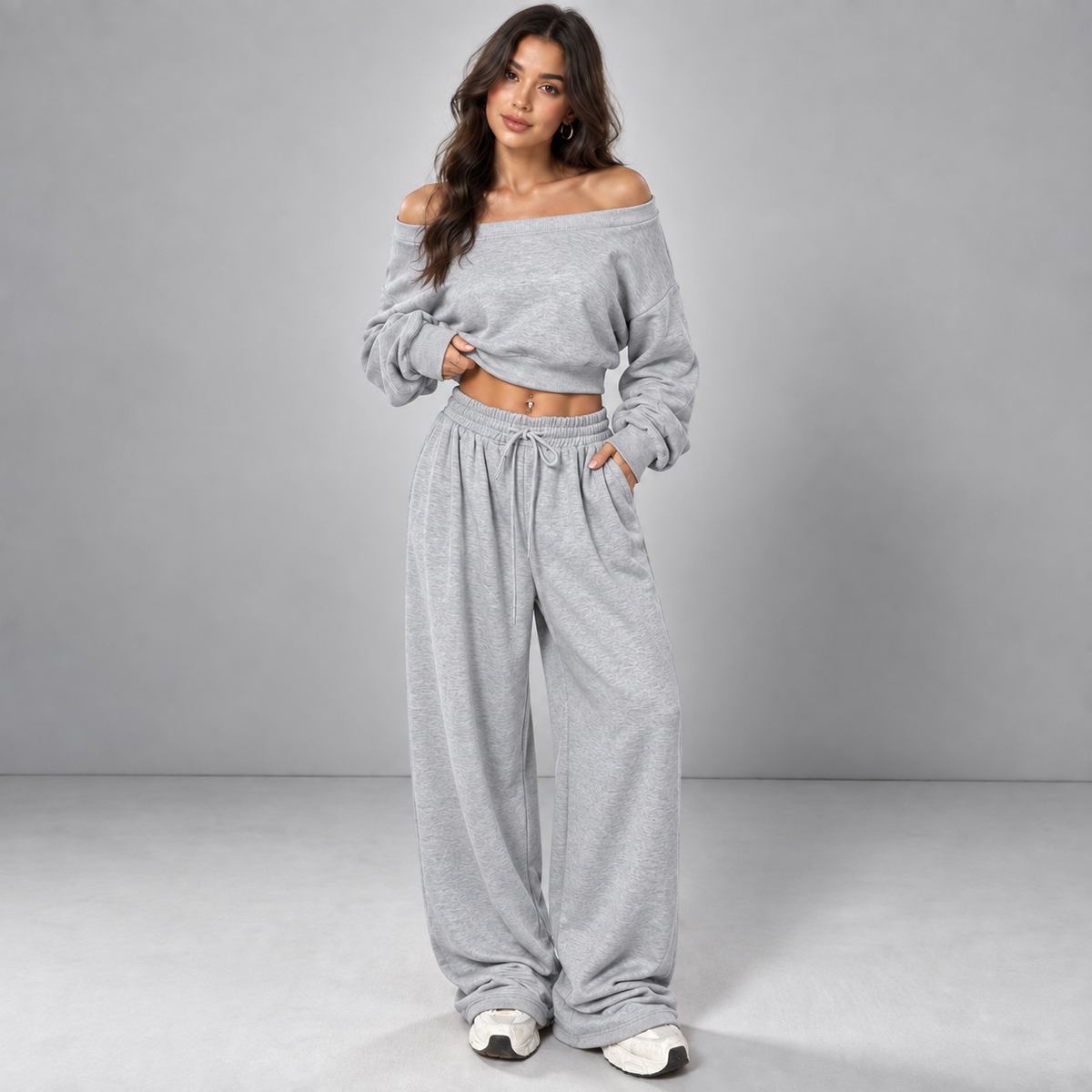 Off-Shoulder Sweatshirt & Jogger Set