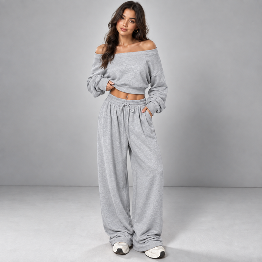 Off-Shoulder Sweatshirt & Jogger Set