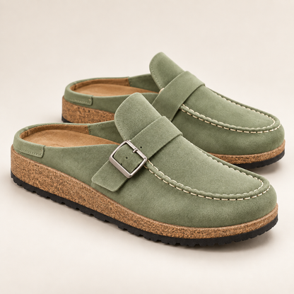 Cushioned Suede Buckle Mules for Women
