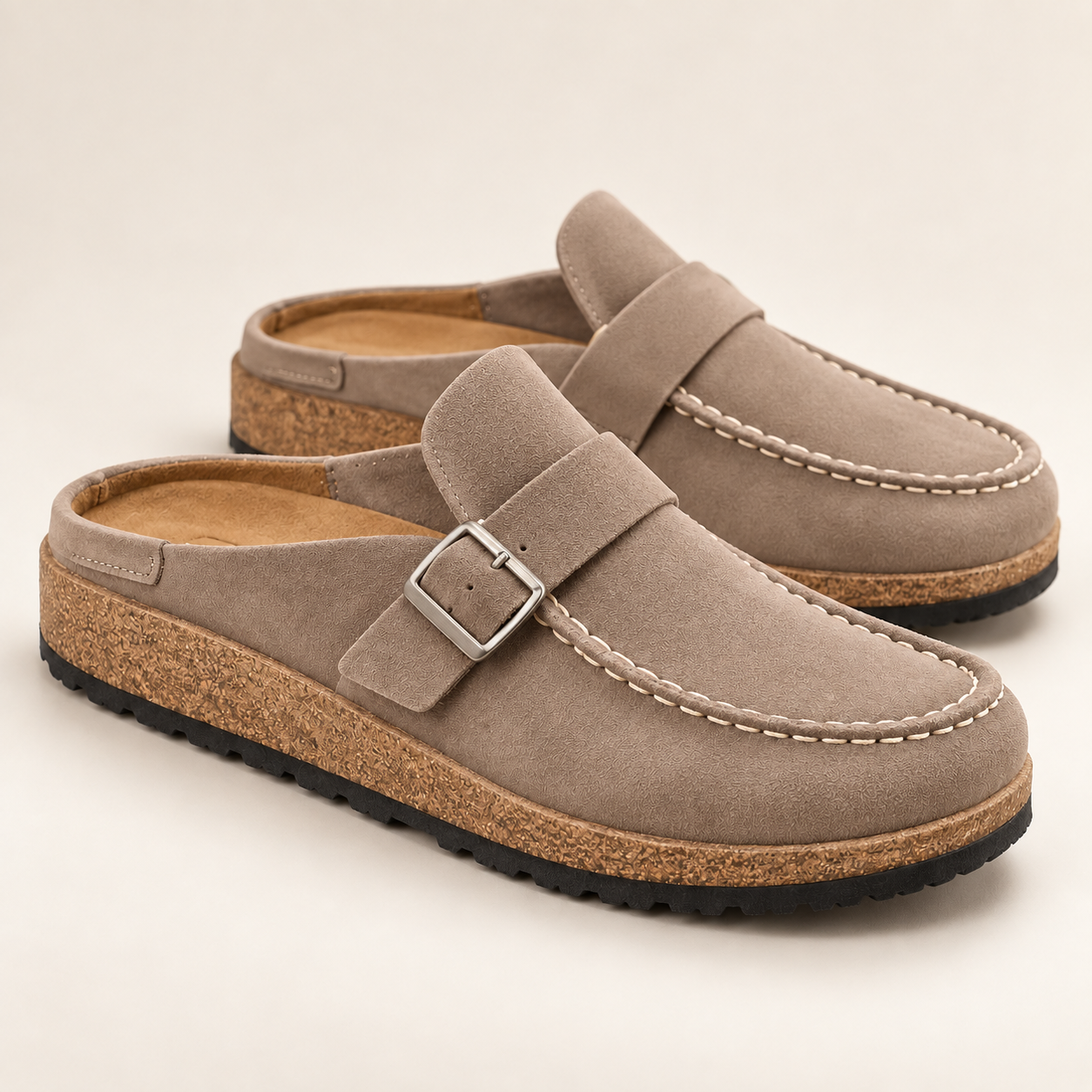 Cushioned Suede Buckle Mules for Women