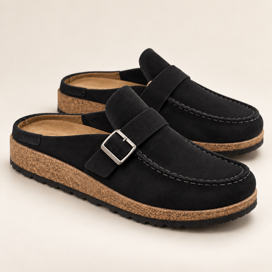 Cushioned Suede Buckle Mules for Women