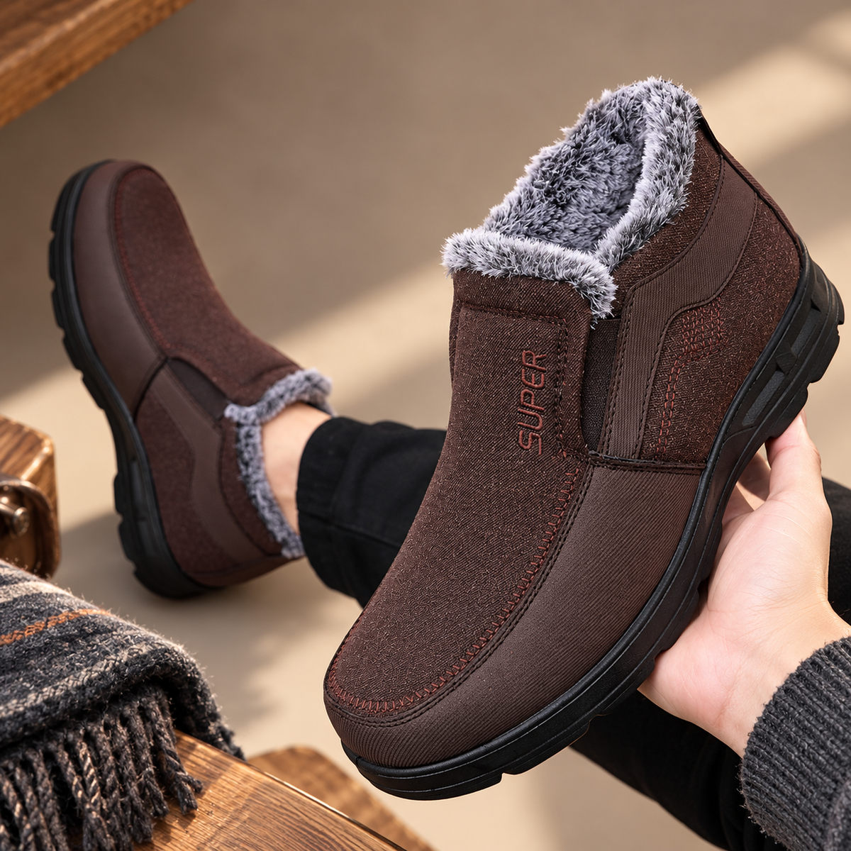 Fleece-Lined Warm Slip-On Winter Shoes for Men
