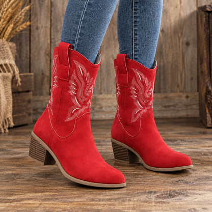Embroidered Chunky-Heel Western Boots