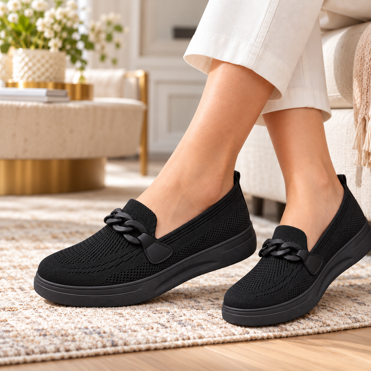 Lightweight Slip-On Knit Flats for Women