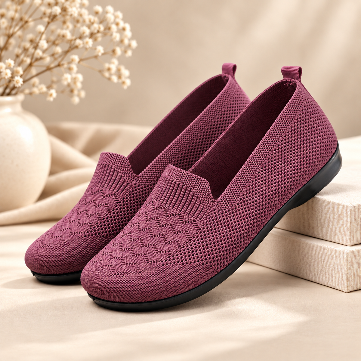 Soft-Sole Breathable Knit Flats for Women